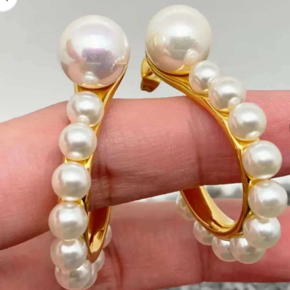 Pearl Question Mark Earrings 18K Gold Plated 
Jewelry Stainless Steel - Picture 6 of 12